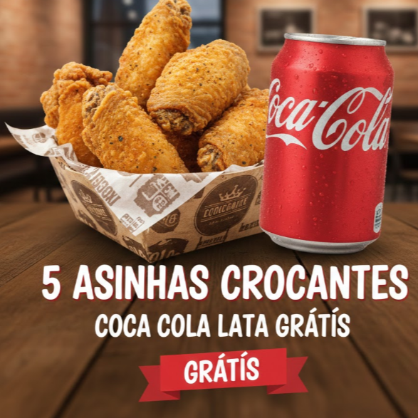5 Asinhas Crocantes e Coca Lata Grátis