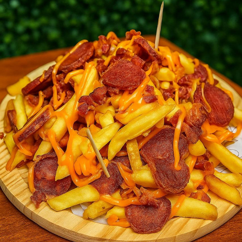 Batata crocante coberta com generosas fatias de calabresa e molho cheddar cremoso.