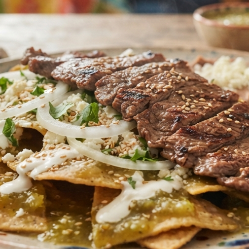 1/2 Orden de Chilaquiles con Bistec