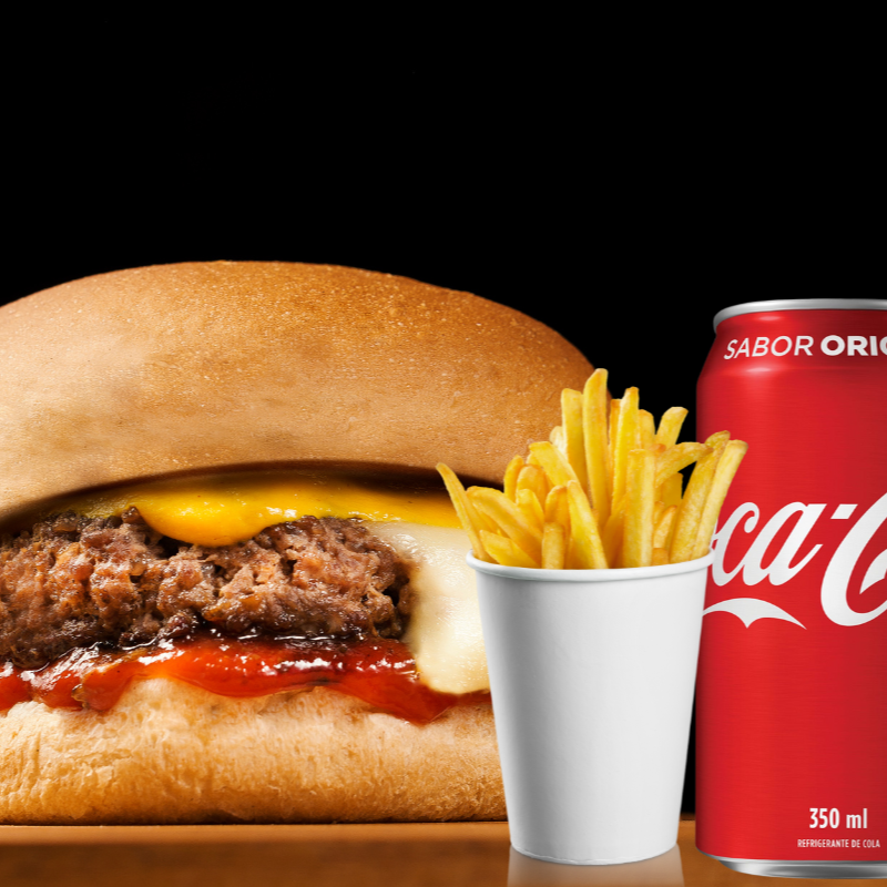 O combo perfeito! Taz Baby com hambúrguer de 80g, batata crocante, uma Coca-Cola lata e, de brinde, um delicioso pirulito. Simples, saboroso e cheio de alegria!