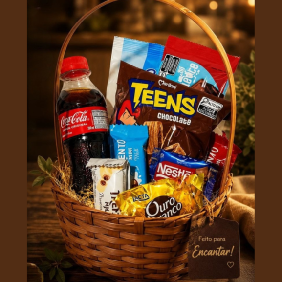 Descrição:
- Coquinha 200ml
- Barra Chocolate ao Leite Classic 80g Nestlé
- Sequilhos leite condensado
- Teens chocolate 40g marilan
- Trento variedades 3 un. + Bombom Ouro Branco 1 un.
- Linda cesta reutilizável
Surpreenda quem você ama com essa cesta maravilhosa!
Cesta irá devidamente embalada em saco celofane e laço, de acordo com o tema.