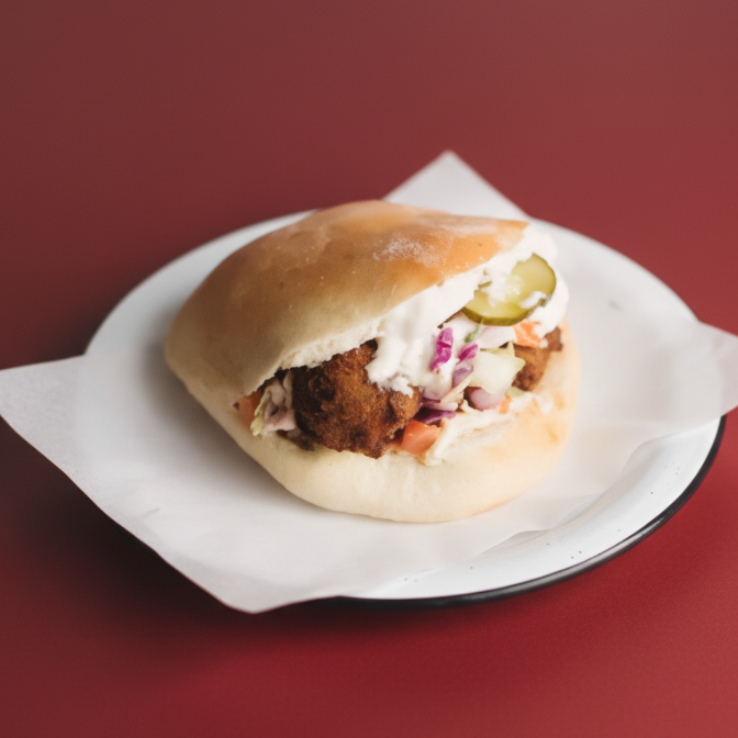 Os tradicionais bolinhos de grão de bico, salat israeli (tomates e pepinos em cubos), hummus, tehina, repolho e picles de pepino, servidos na pita.