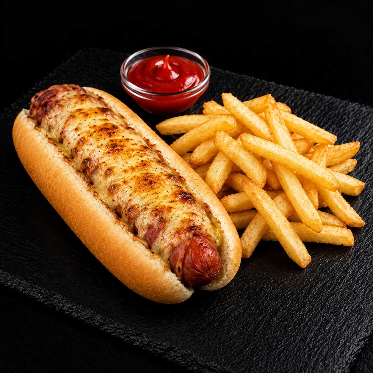 Hot Dog Gratinado + Papas