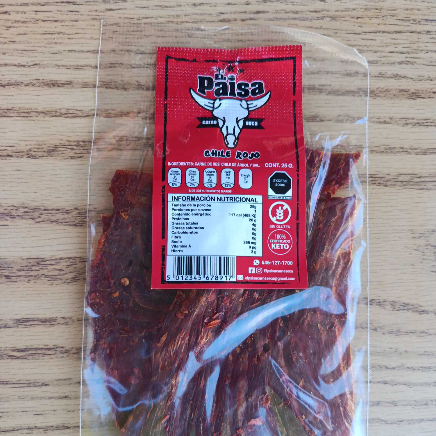 Carne Seca El Paisa Chile Rojo 25gm