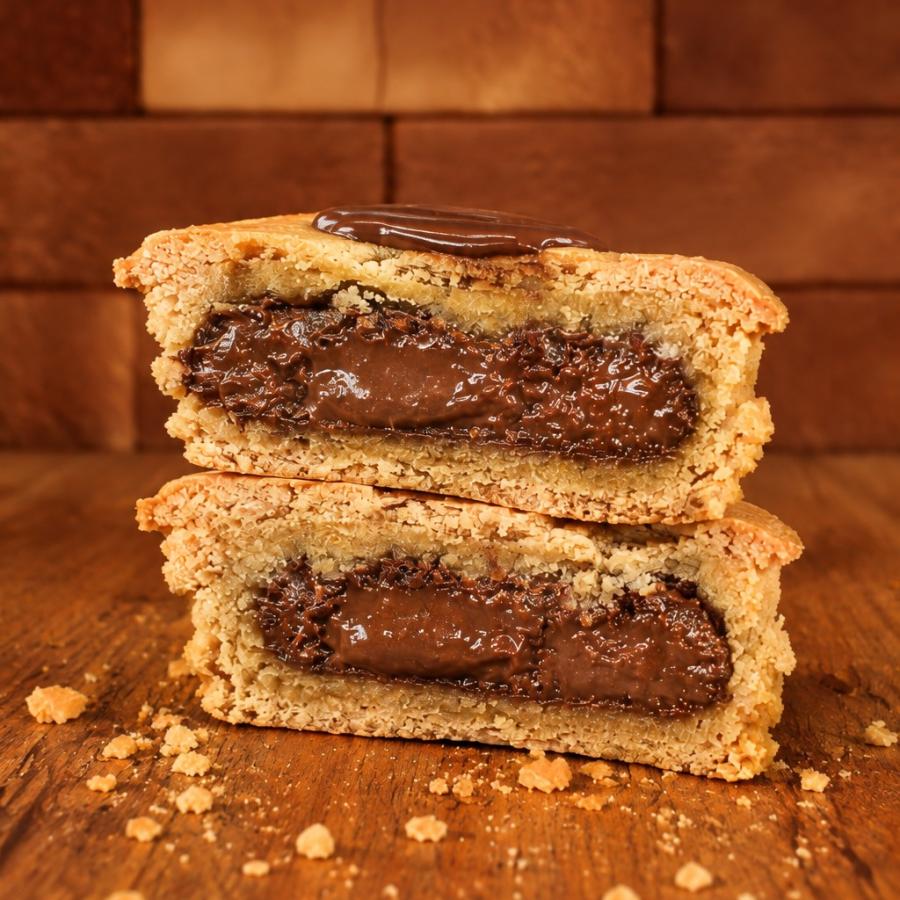 Massa de cookie amanteigada, assada na hora, com recheio generoso de Nutella® por dentro. Crocante por fora, cremosa no centro, servida quentinha. O Sabor do Mês da Empada da Casa, feito na nossa própria fábrica. Só aqui você come empada assim.