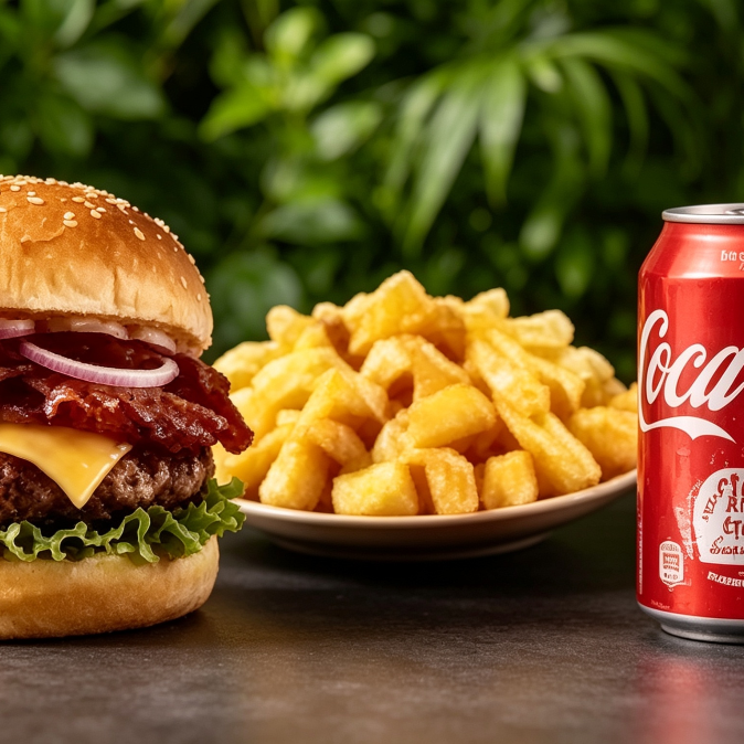 1 X BACON + BATATA GOUMERT P + 1 REFRIGERANTE EM LATA 350ML.
