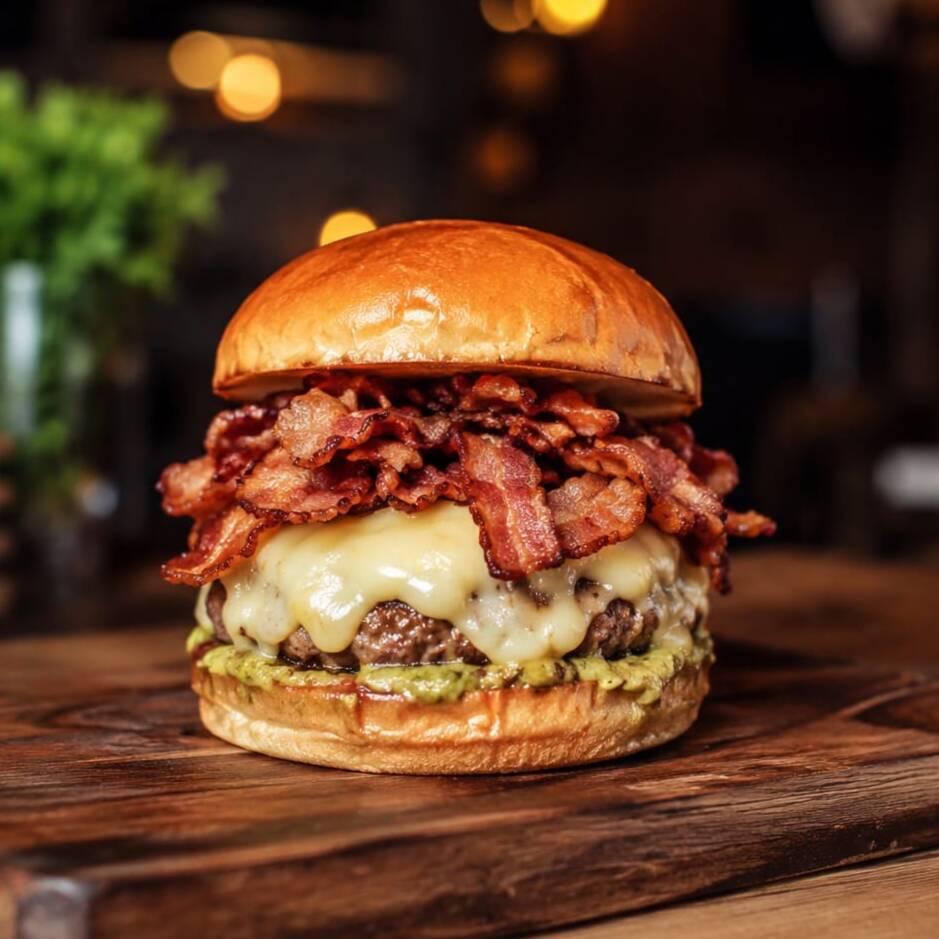 Pão brioche fresquinho com molho especial do mineiro's, hambúrguer artesanal com 150gr, queijo provolone delicioso e muto bacon crocante e suculento, burguer cheio de sabor Mineiro