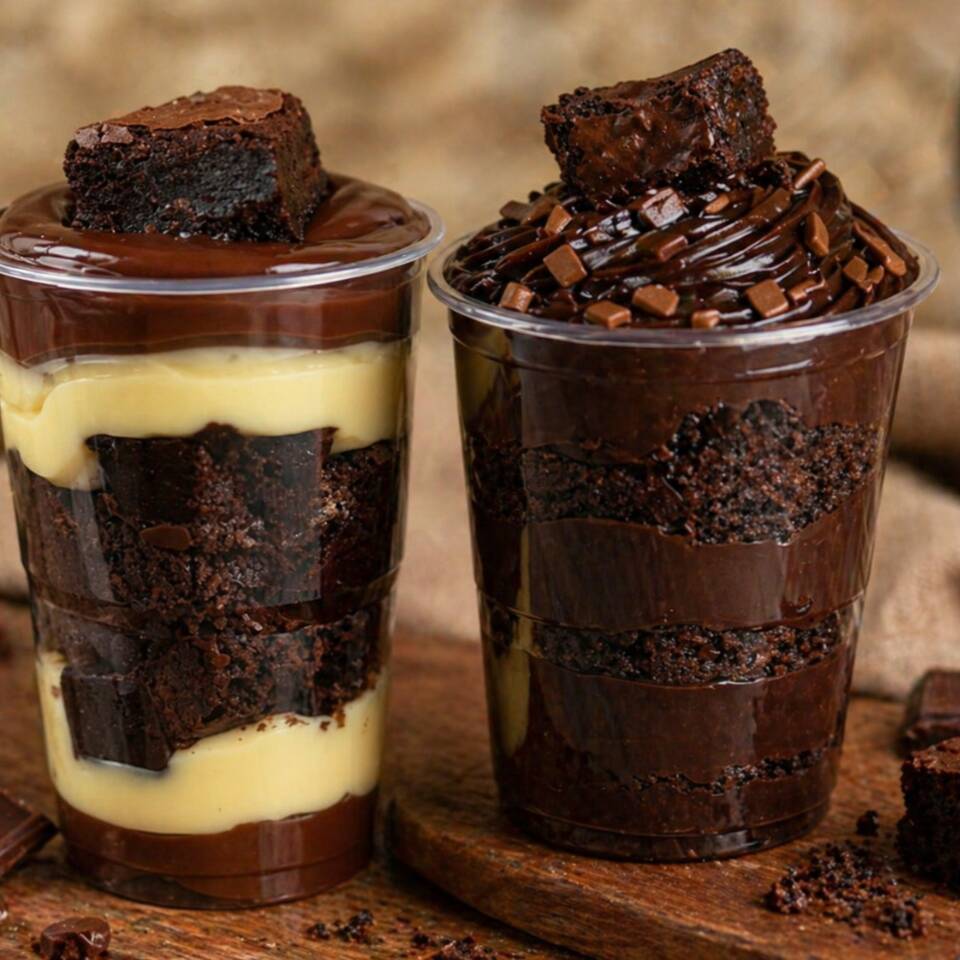 Copo brownie e copo chocolatudo é uma combinação perfeita