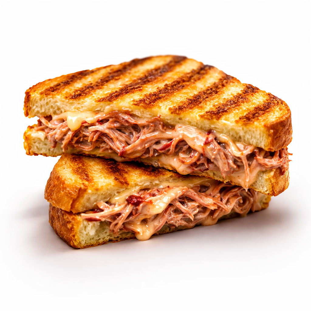 Brioche, queijo derretido, fumeiro cremoso, raspas de limão siciliano e geleia de pimenta.