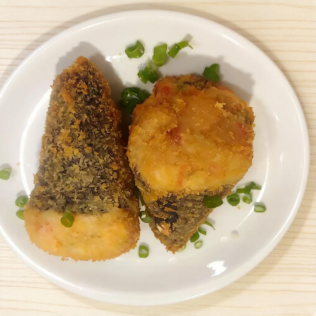 recheio de salmão com kani e creme chesse e empanado na farinha panko