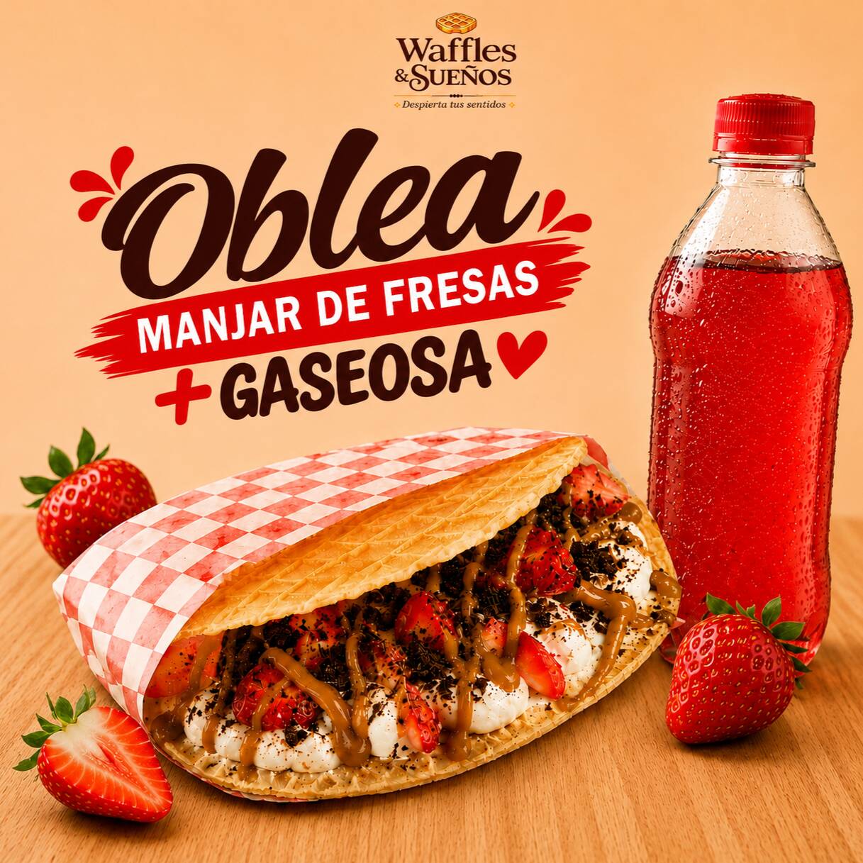 Oblea Manjar de Fresas + Gaseosa