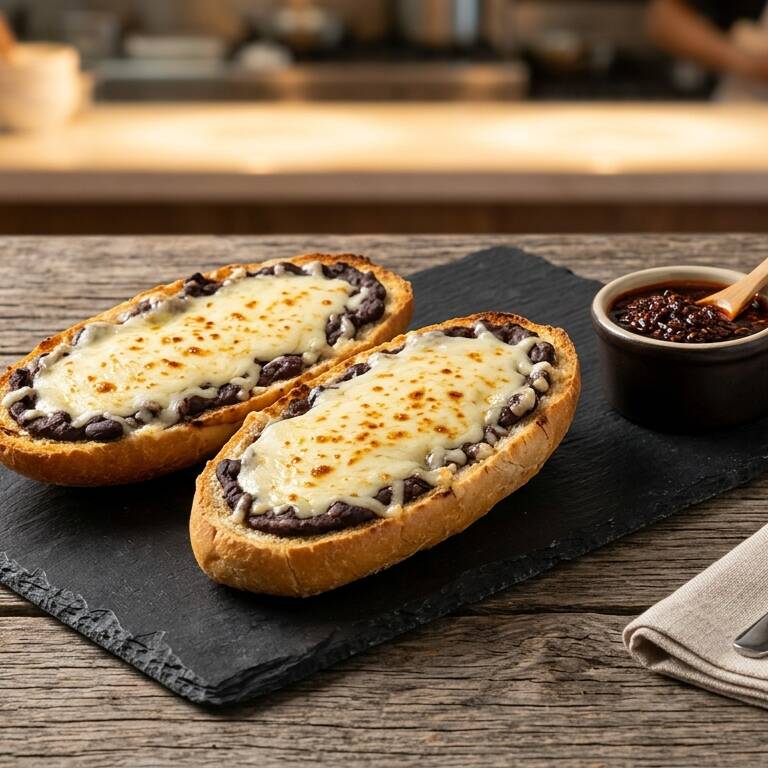 Molletes Manchego & Frijol con Salsa Macha Directa