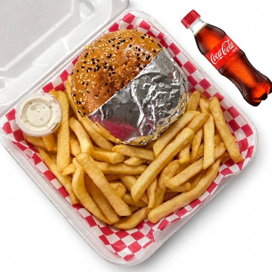 Hamburguesa + Papas + Coca 300ml