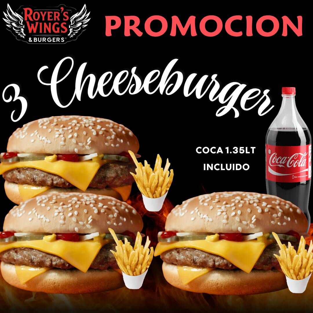 3 Cheeseburgers + 1 Coca 1.35lt