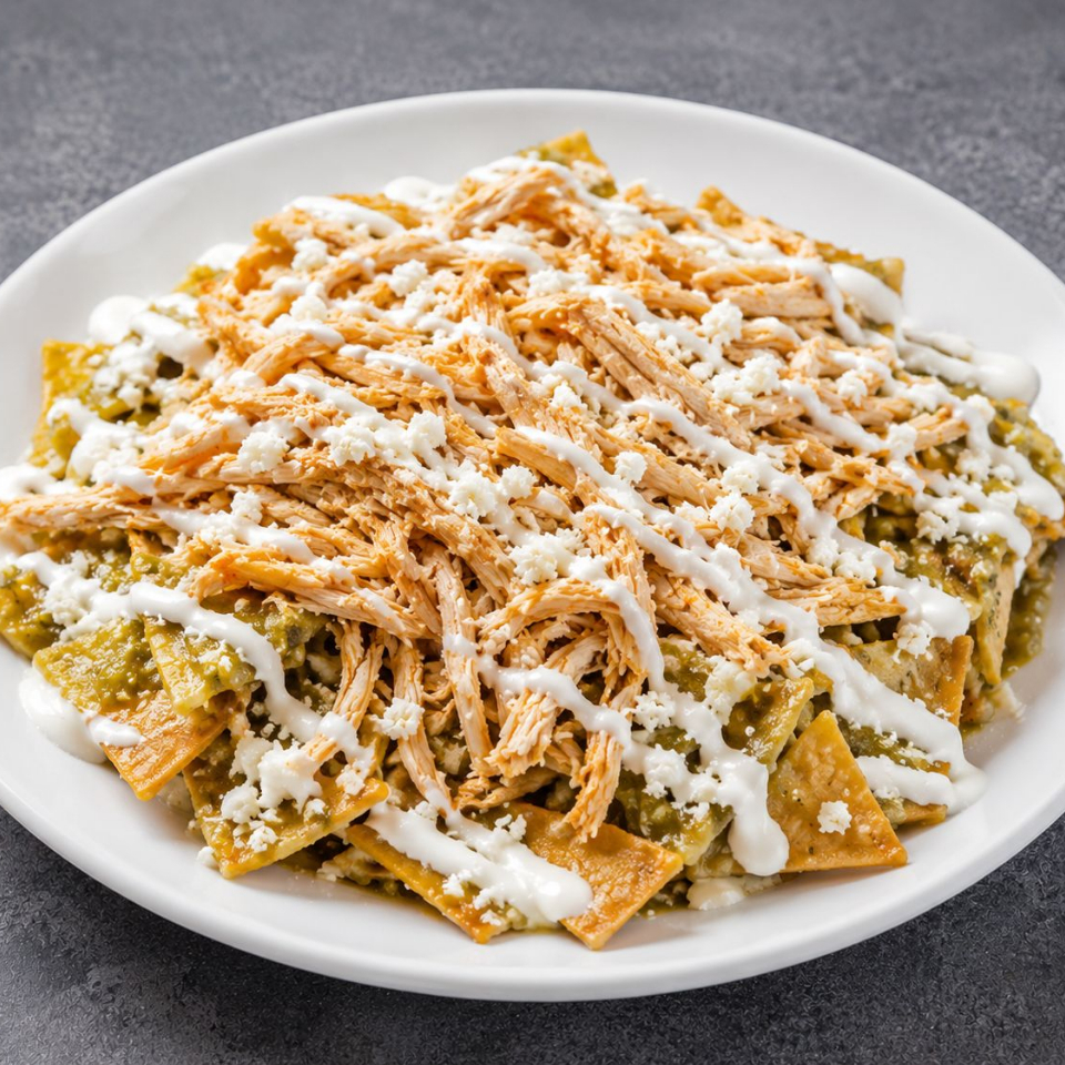 Chilaquiles Grandes con Pollo Deshebrado