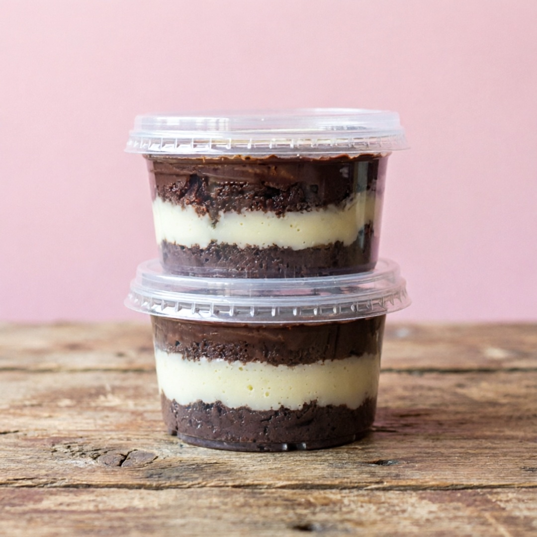 Massa fofinha de chocolate, intercalado de recheio de ninho e brigadeiro. Tamanho 200ml
