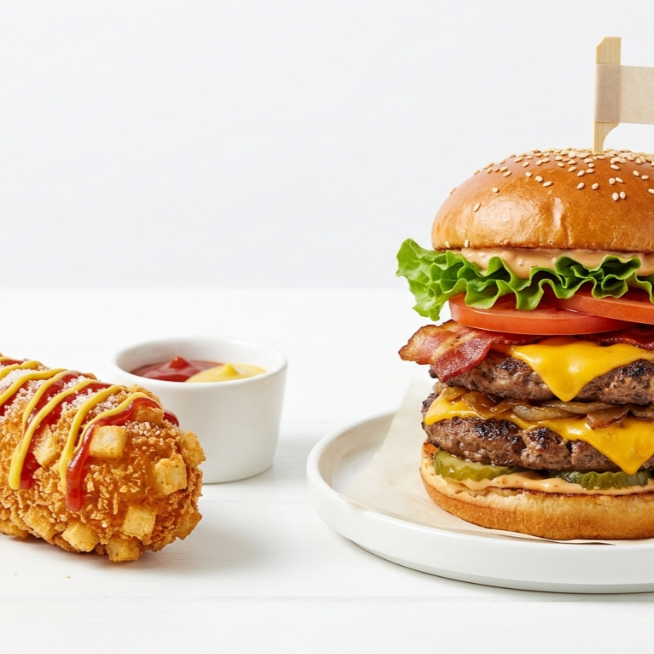 Hamburguesa Doble Con Banderilla
