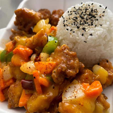 Pollo a la Naranja y Arroz al Vapor