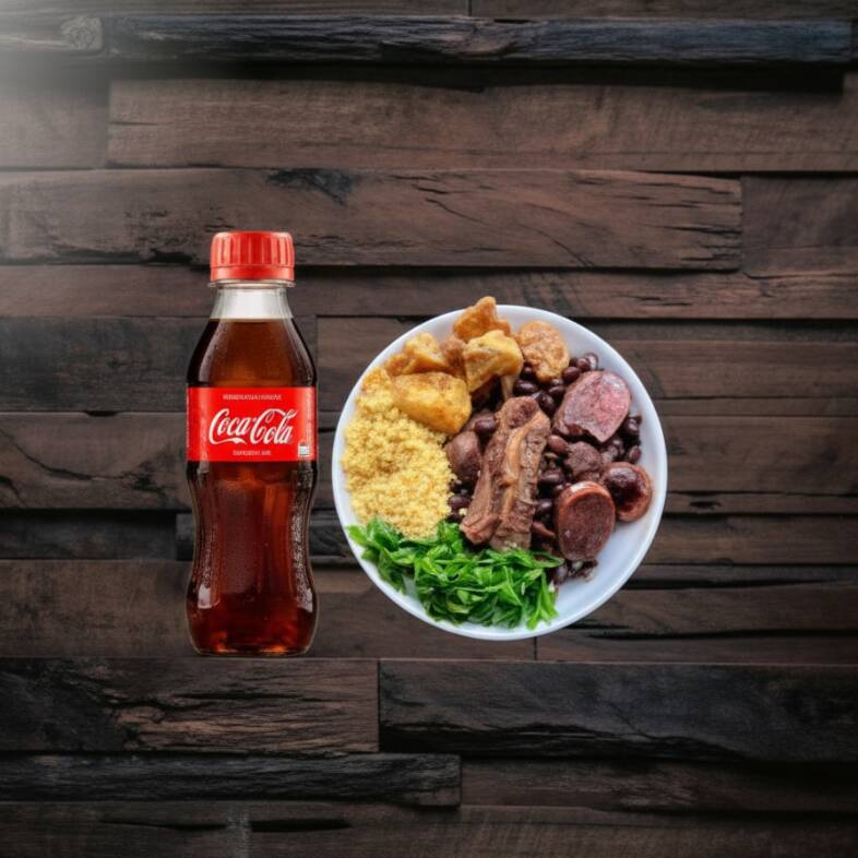 1 feijoada simples acompanhada de arroz branco ,costelinha linguiça paio carne seca lombo , couve refogada na manteiga farofa crocante do chef e torresmo ideal para uma pessoa aproximadamente de 480g a 500g