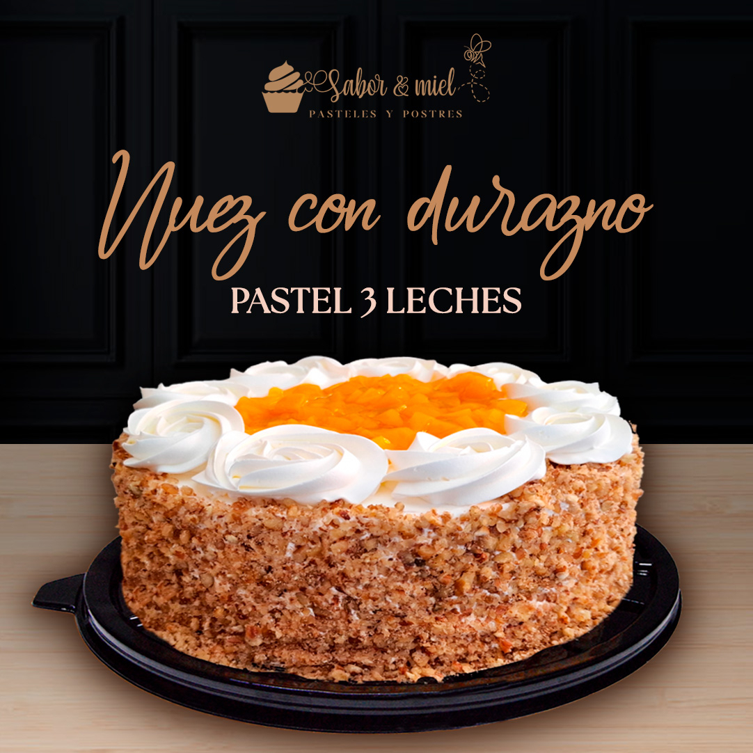 Pastel 3 Leches nuez con durazno