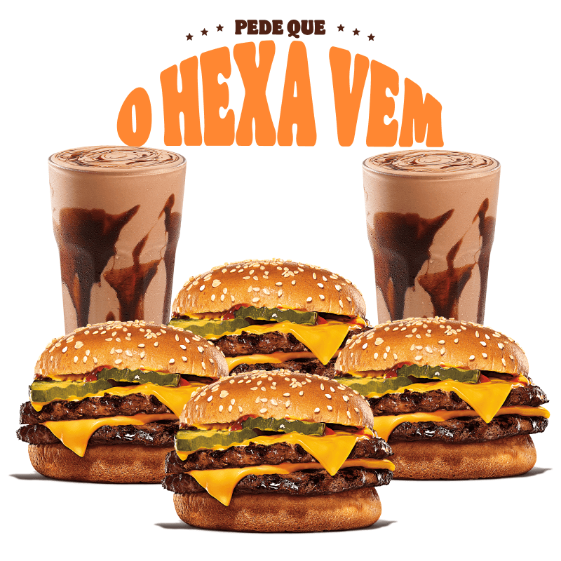 4 Cheeseburger Duplo + 2 Shakes (Escolha 2 entre: Shake Doce de Leite, Shake Morango, Shake Crocante, Shake Biscoff)