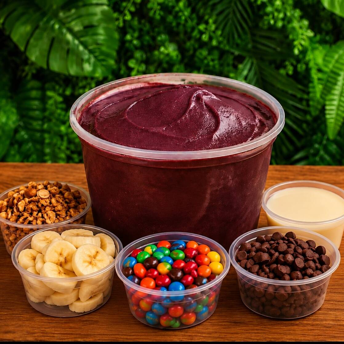 💜 1 Litro de Açaí Premium + 2 Acompanhamentos GRÁTIS!
Tamanho família para dividir, se deliciar e pedir de novo! 😍 Escolha seus 5 acompanhamentos favoritos e aproveite! 🛵💜