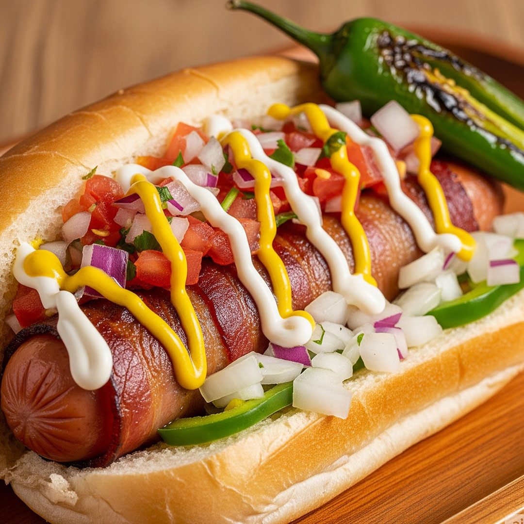 Jumbo Hotdog Con Papas & Tocino