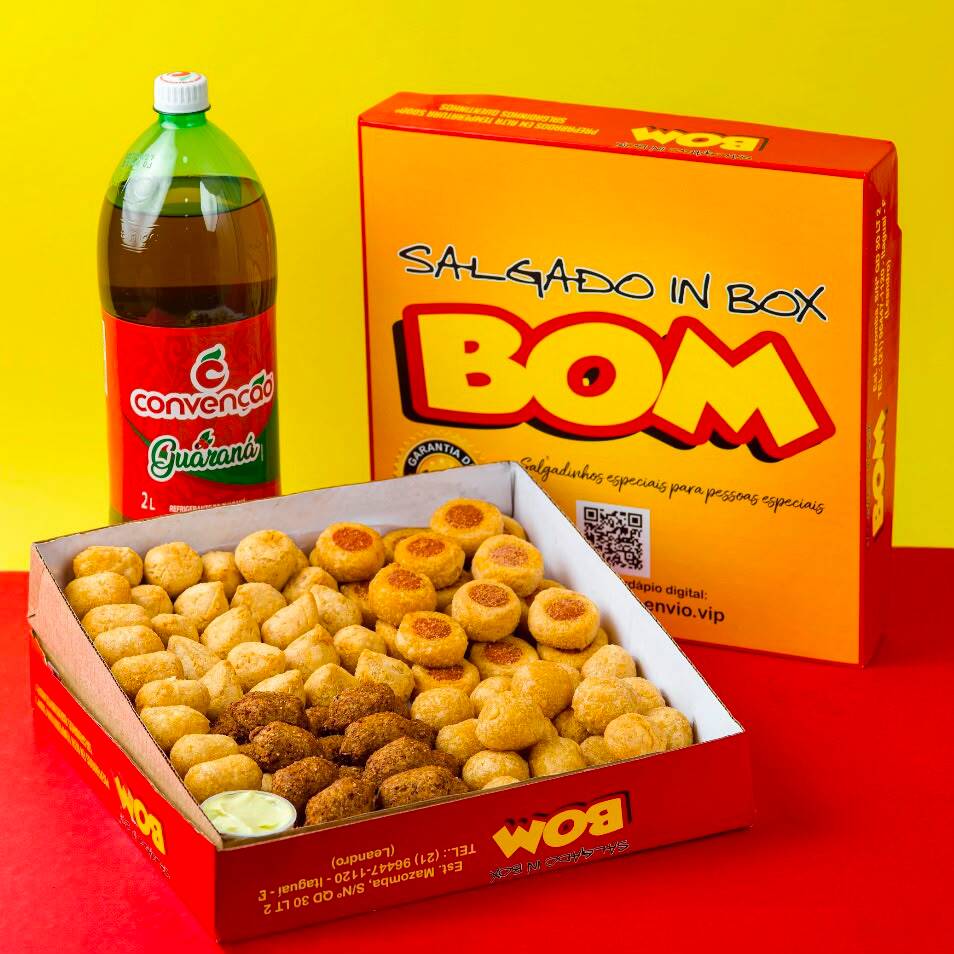 100 Salgadinhos Festa + Guaraná Tobi 2l Damos o direito a você nosso cliente e amigo de escolher até 5 sabores. Sabores: - Coxinha; - Bolinha de queijo; - Calabresa; - Kibe; - Queijo c/ alho; - Queijo c/ presunto; - Salsicha; - Risole de Camarão. Obs: Especificar os sabores no pedido, caso não informado, será preparado misto.