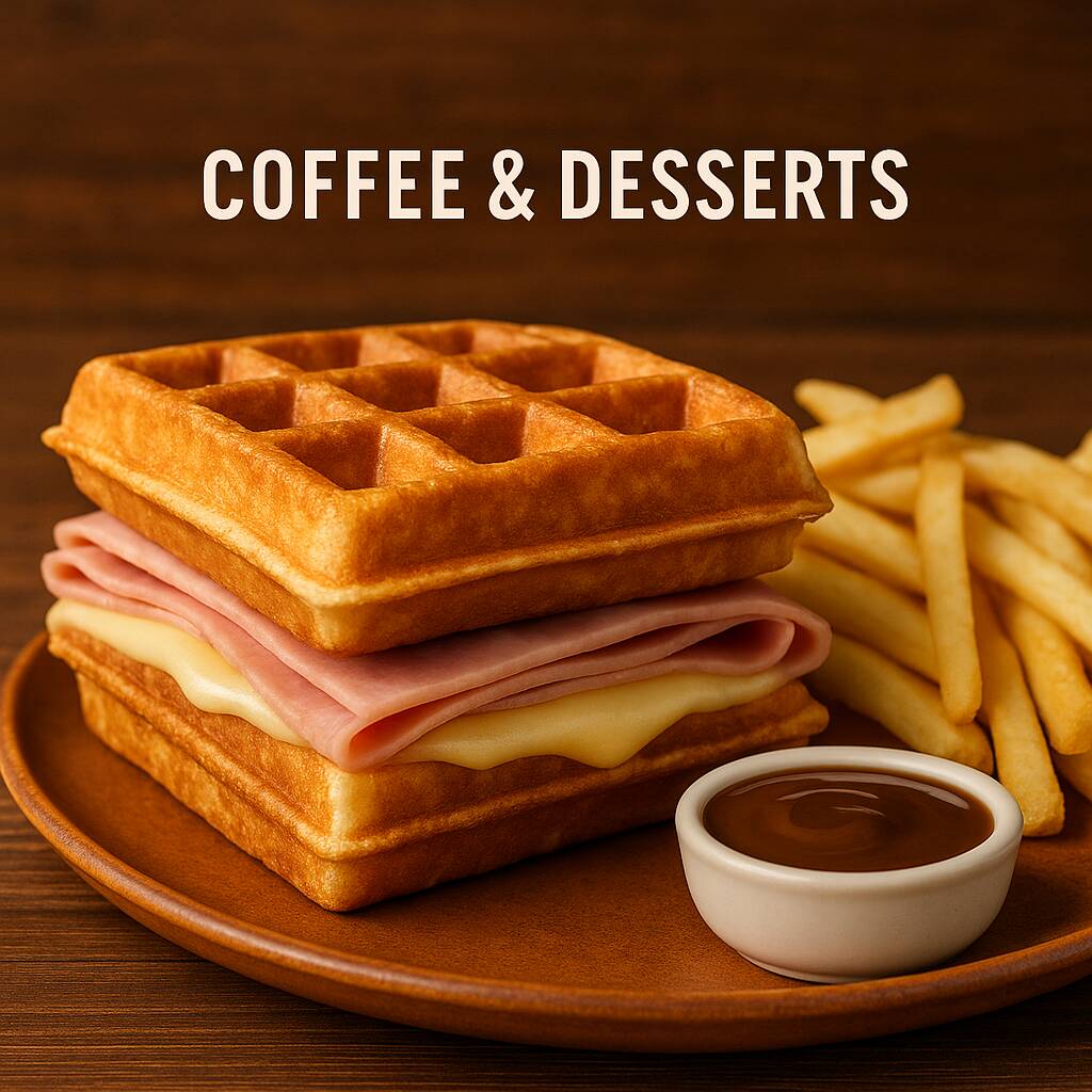 Club Waffle Jamón y Queso con Papas.