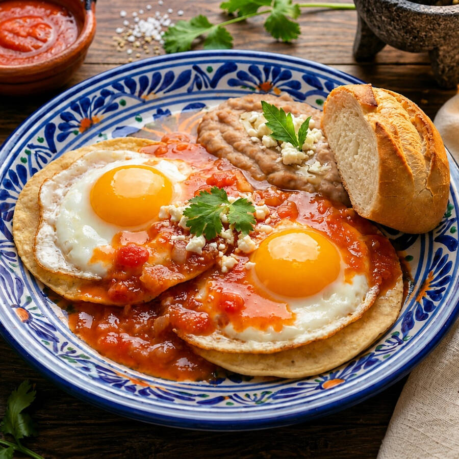 Huevos Rancheros con Frijoles Refritos