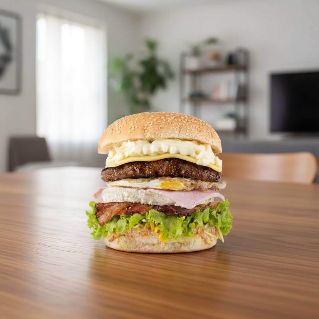 Hamburguer,queijo,presunto.calabresa,omelete,milho,Catupiry,tomate,alface e maionese