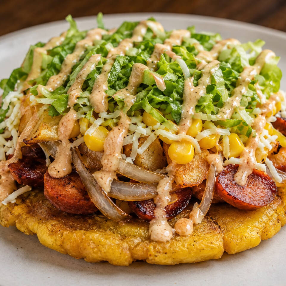 PATACON DESTAPADO CON CHORIZO