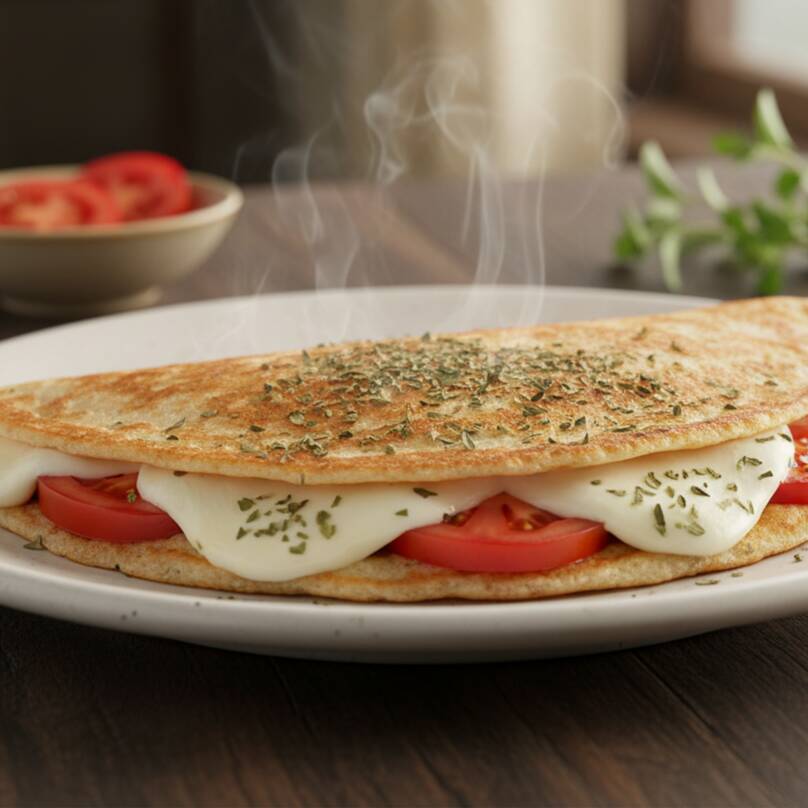 Mussarela, tomate e orégano.