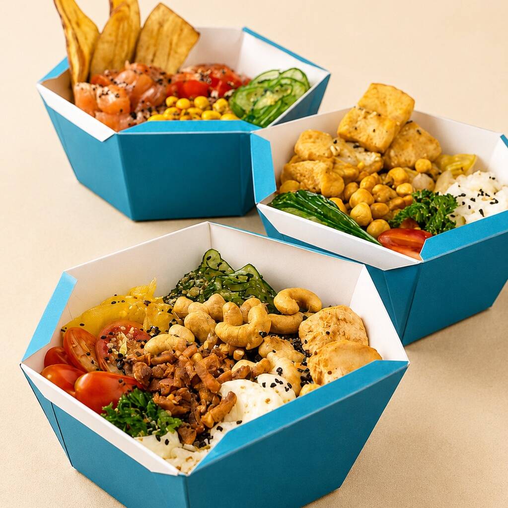 Monte seu poke do seu jeito! Escolha sua base favorita, até 3 proteínas e 5 acompanhamentos para criar uma combinação única, fresca e cheia de sabor. Finalize com os complementos e molhos de sua preferência.