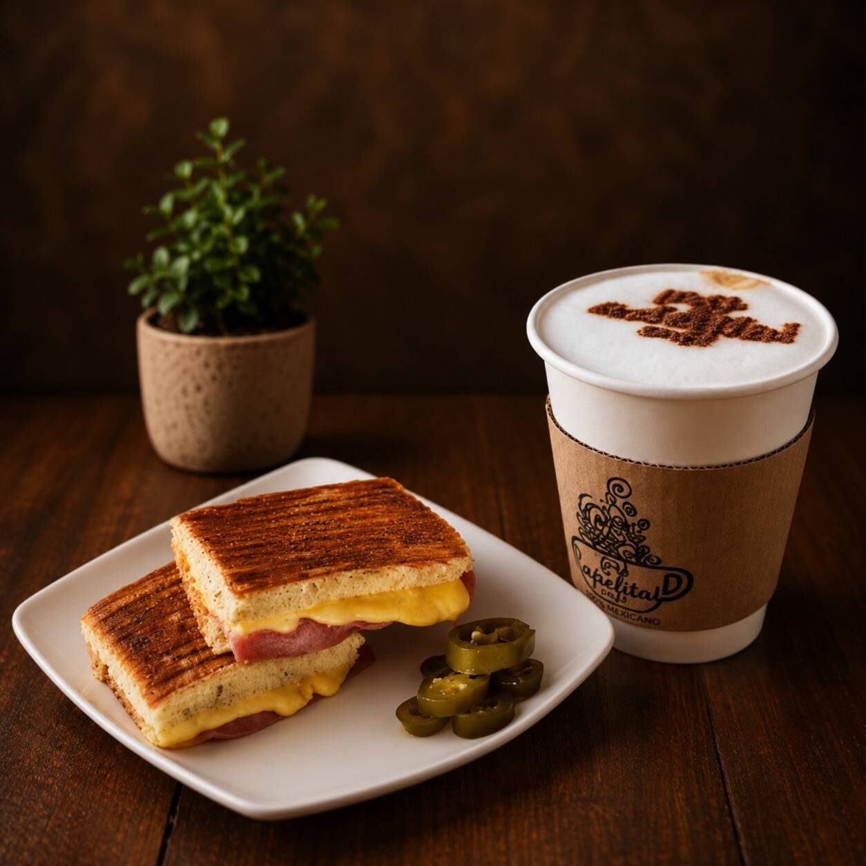 Panini de Jamón y Queso + Vainilla Caliente 12 Oz