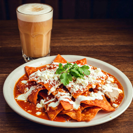 Chilaquiles Rojos con Bebida