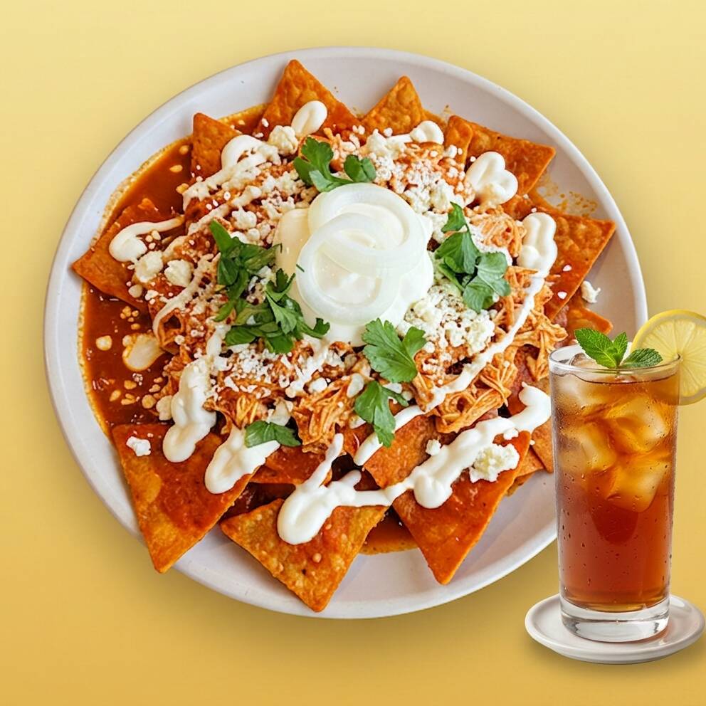 Chilaquiles Rojos Pollo + Te Helado 1