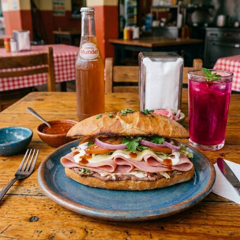 2 Lonches de Jamon+2 Aguas de Jamaica 500 Mli