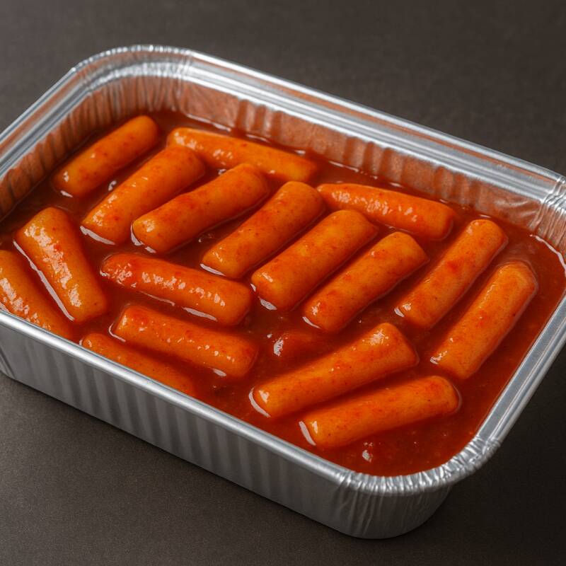 Rolinhos de arroz em molho apimentado feito com gochujang + ovo cozido + cebolinha verde.