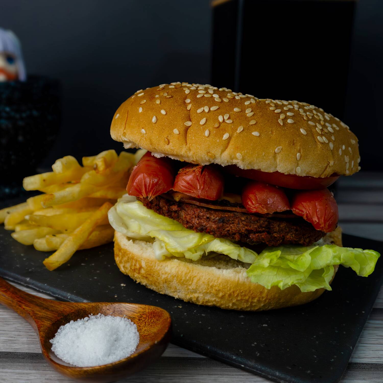 Hamburguesa Carne Tradicional, Salchichas y Papas