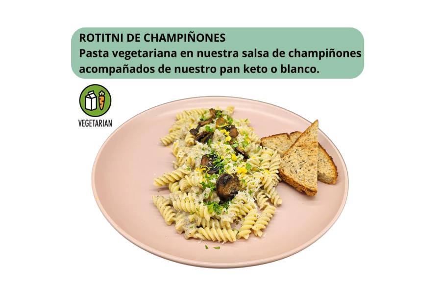 PASTA ROTTINI EN SALSA DE CHAMPIÑONES VEGETARIANA