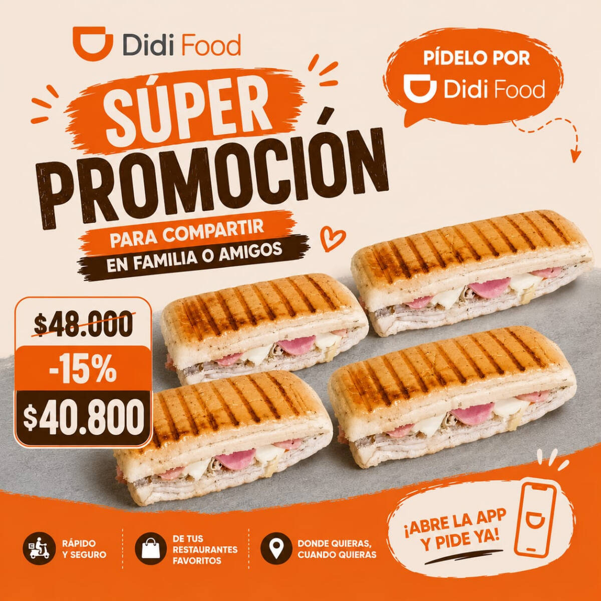 SUPER PROMO SANDWICH JAMON Y QUESO X4