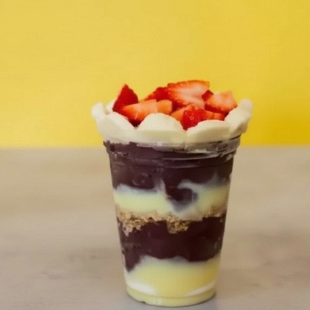 Delicioso creme de açaí com (Leite Po, Leite cond. , banana e creme de morango)