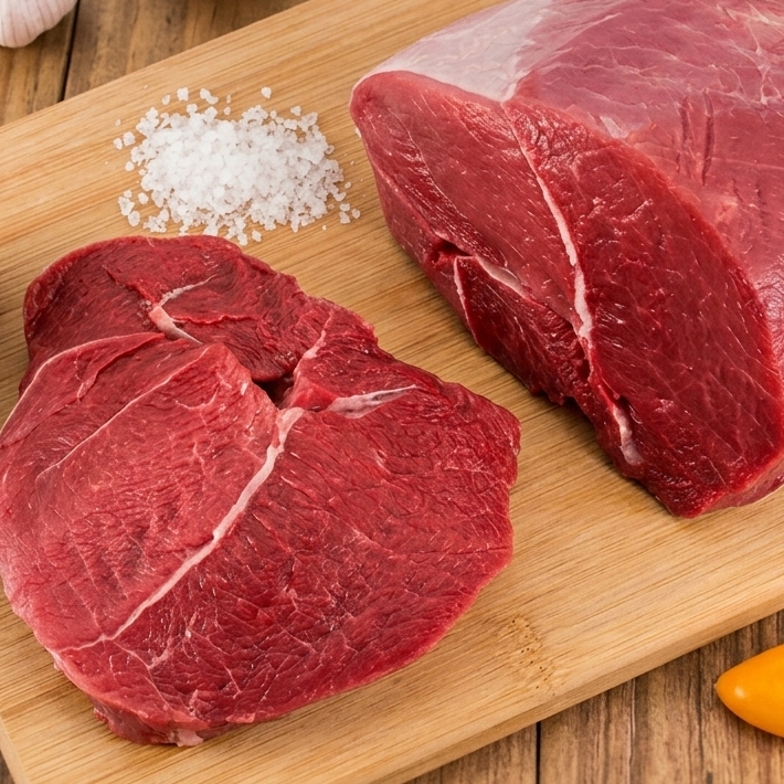 O patinho é uma carne magra e saborosa, perfeita para bifes e ensopados, com um sabor suave.
