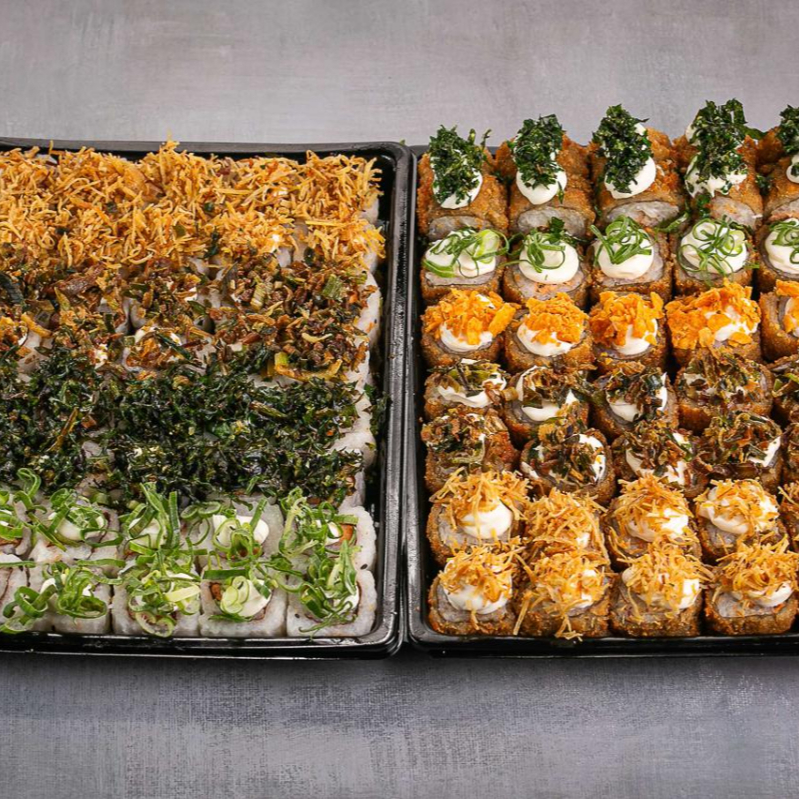 10 hot roll com Doritos, 10 hot roll com couve, 10 hot roll com batata, 10 hot roll com cream cheese, 10 uramaki com Doritos, 10 uramaki com couve, 10 uramaki com batata, 10 uramaki com cream cheese