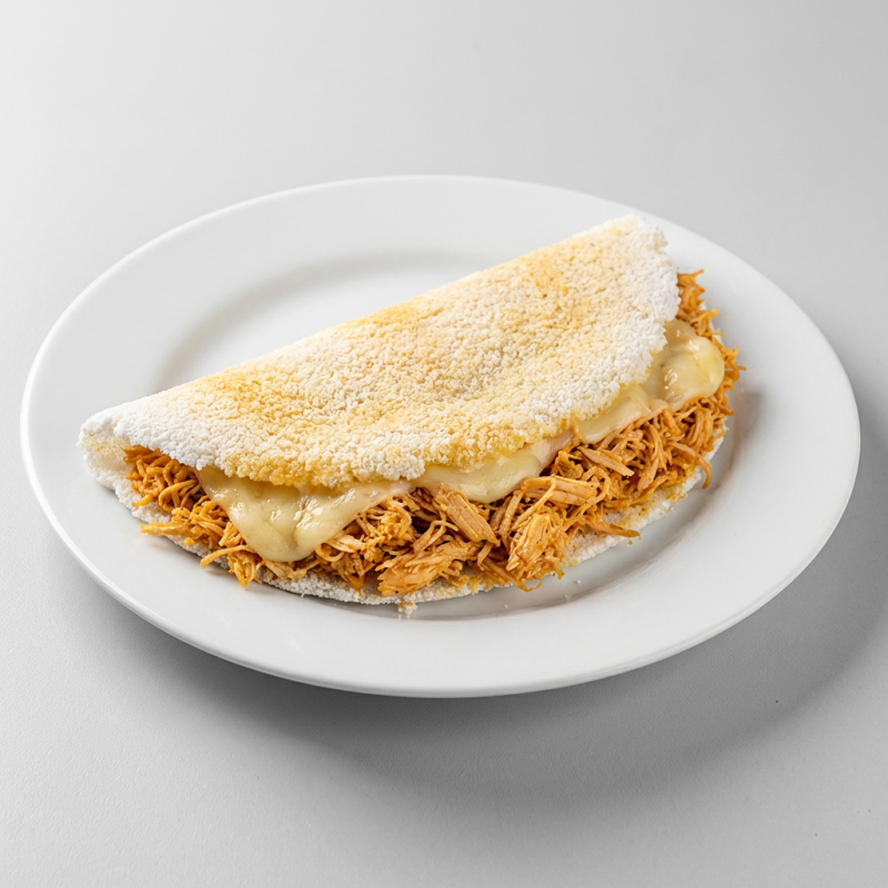 Frango desfiado e temperado com queijo mussarela