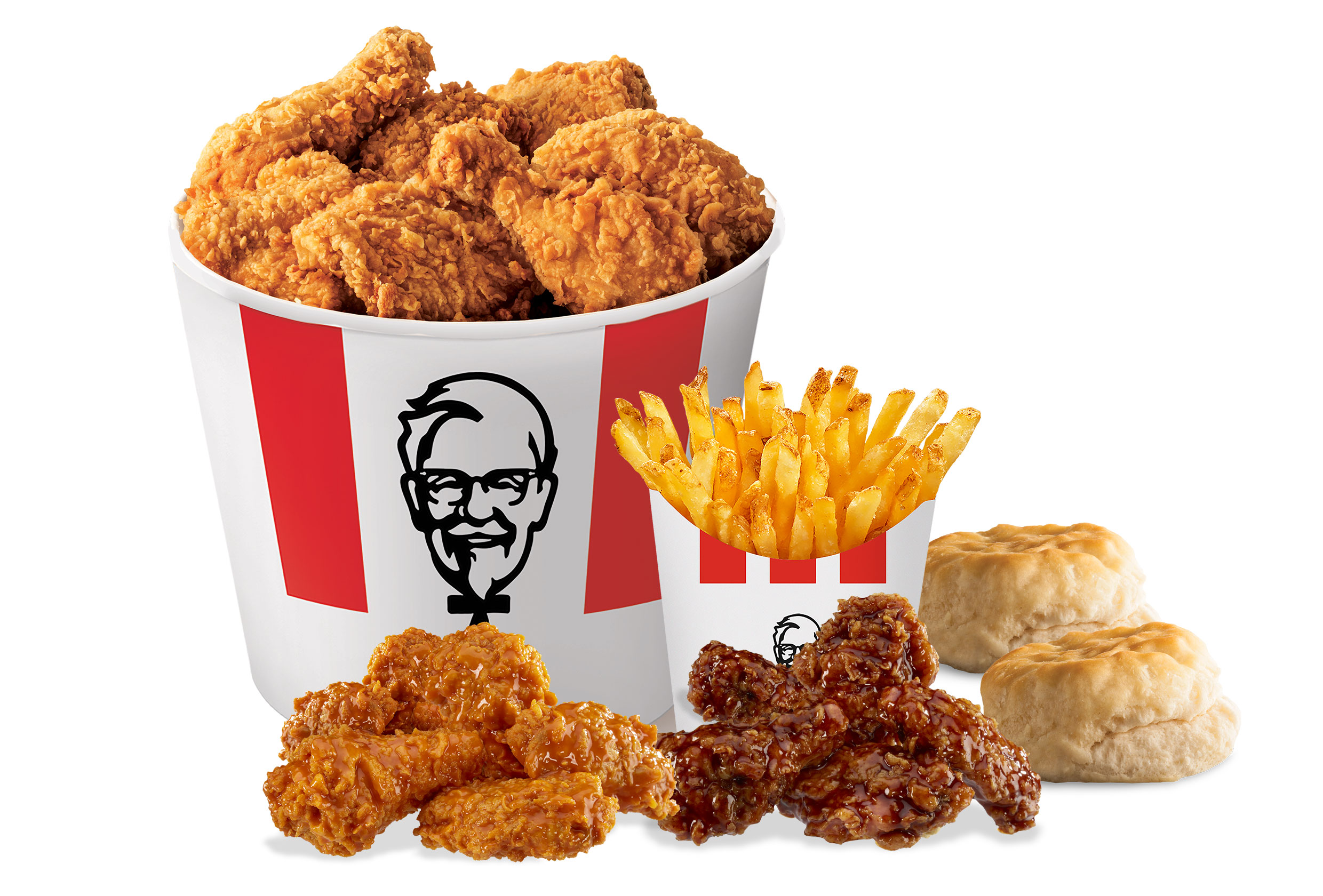 6 piezas de pollo ,12 alitas, papa individual, 2 b