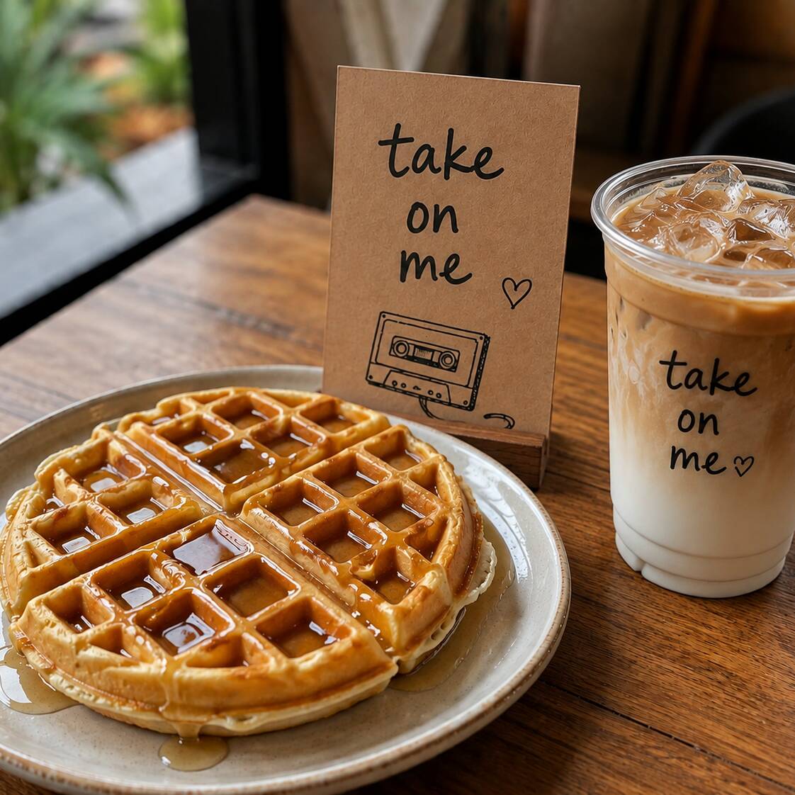 Waffle de miel y latte frío