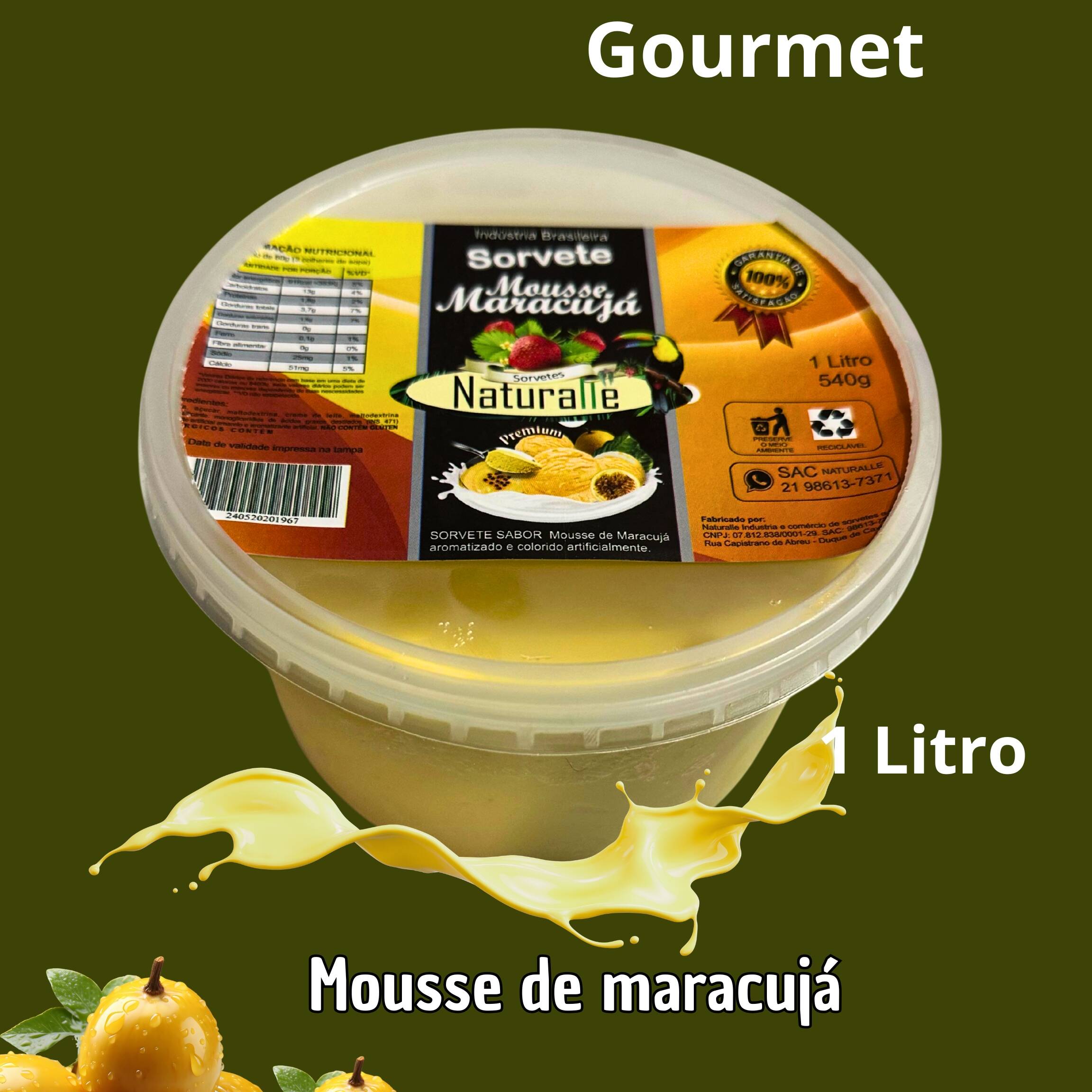 1 LITRO. SORVETE SEM GORDURA HIDROGENADA