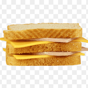 3 pães de forma, queijo, presunto